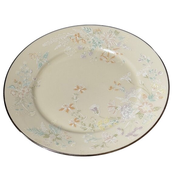 Lenox April China Dinner Plate 10.5" USA Floral Design Ivory Platinum Trim. Set - Picture 3 of 9